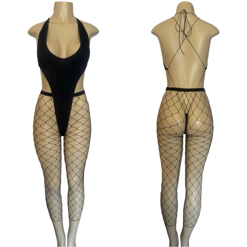 Elegant Black Fishnet Bodysuit
